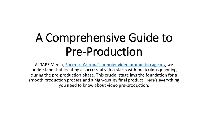 a comprehensive guide to pre production