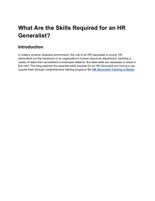 what are the skills required for an hr generalist