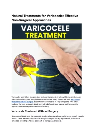 Natural Treatments for Varicocele: Effective Non-Surgical Approaches