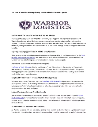 Unveiling Trucking Opportunities with Warrior Logistics