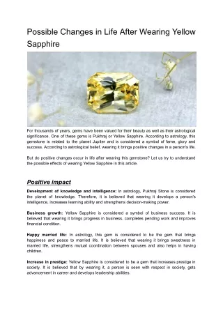 Possible Changes in Life After Wearing Yellow Sapphire