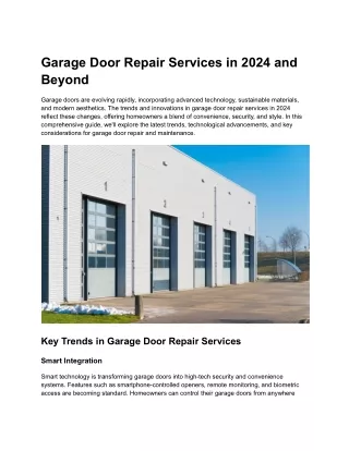 Garage Door Repair Services in 2024 and Beyond