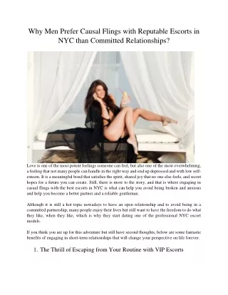 Why Men Prefer Causal Flings with Reputable Escorts in NYC than Committed Relationships