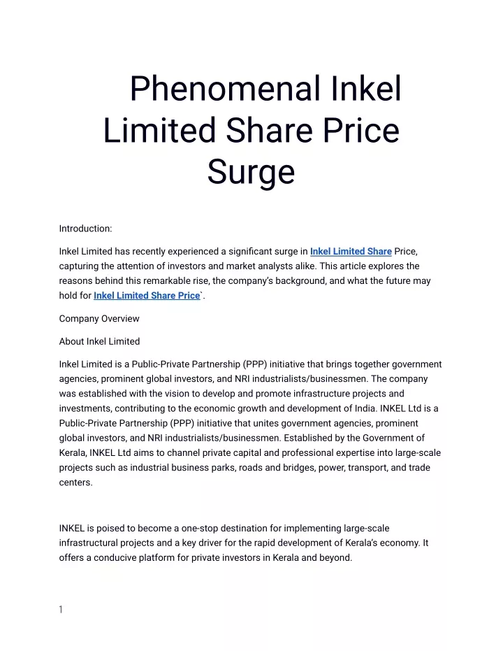 phenomenal inkel limited share price surge