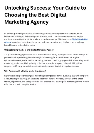 Unlocking Success: Your Guide to Choosing the Best Digital Marketing Agency