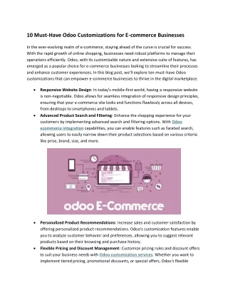 10 Must-Have Odoo Customizations for E-commerce Businesses
