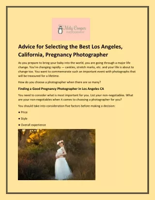 Advice for Selecting the Best Los Angeles, California, Pregnancy Photographer