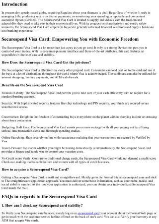 Securespend Visa Card: Empowering You with Fiscal Freedom