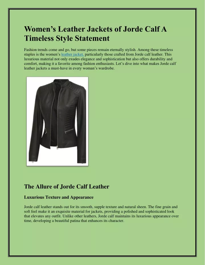 women s leather jackets of jorde calf a timeless