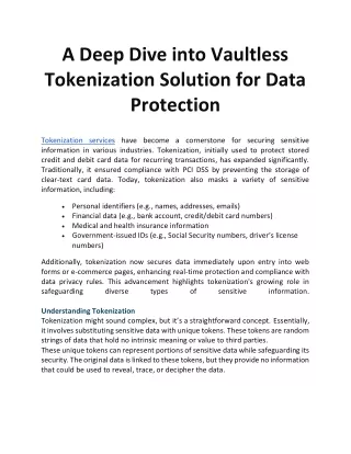 A Deep Dive into Vaultless Tokenization Solution for Data Protection