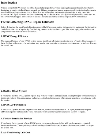 How to Get Accurate HVAC Repair Estimates?