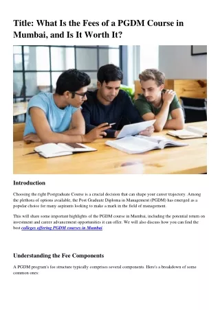 title what is the fees of a pgdm course in mumbai