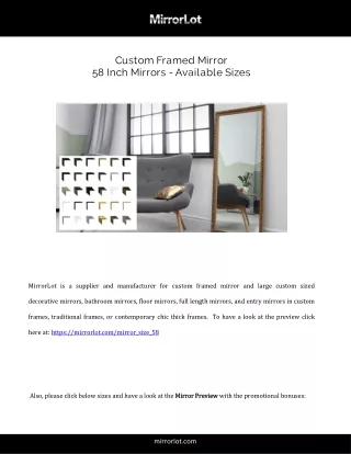 Custom Framed Mirror  58 Inch Mirrors Available Sizes