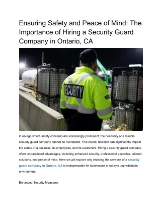 Ensuring Safety and Peace of Mind_ The Importance of Hiring a Security Guard Company in Ontario, CA