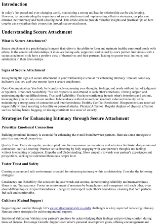 Enhancing Intimacy through Secure Attachment: Strategies for Couples
