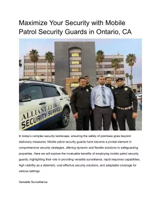 Maximize Your Security with Mobile Patrol Security Guards in Ontario, CA