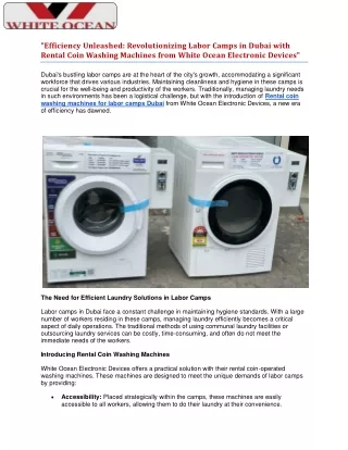 Revolutionizing Labor Camps in Dubai with Rental Coin Washing Machines
