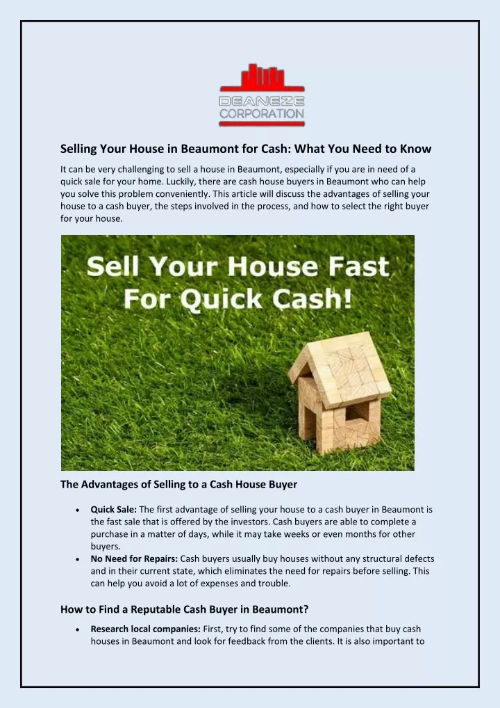 PPT - Selling Your House in Beaumont for Cash: What You Need to Know ...