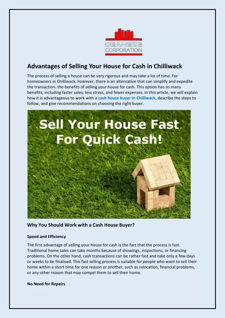 advantages of selling your house for cash