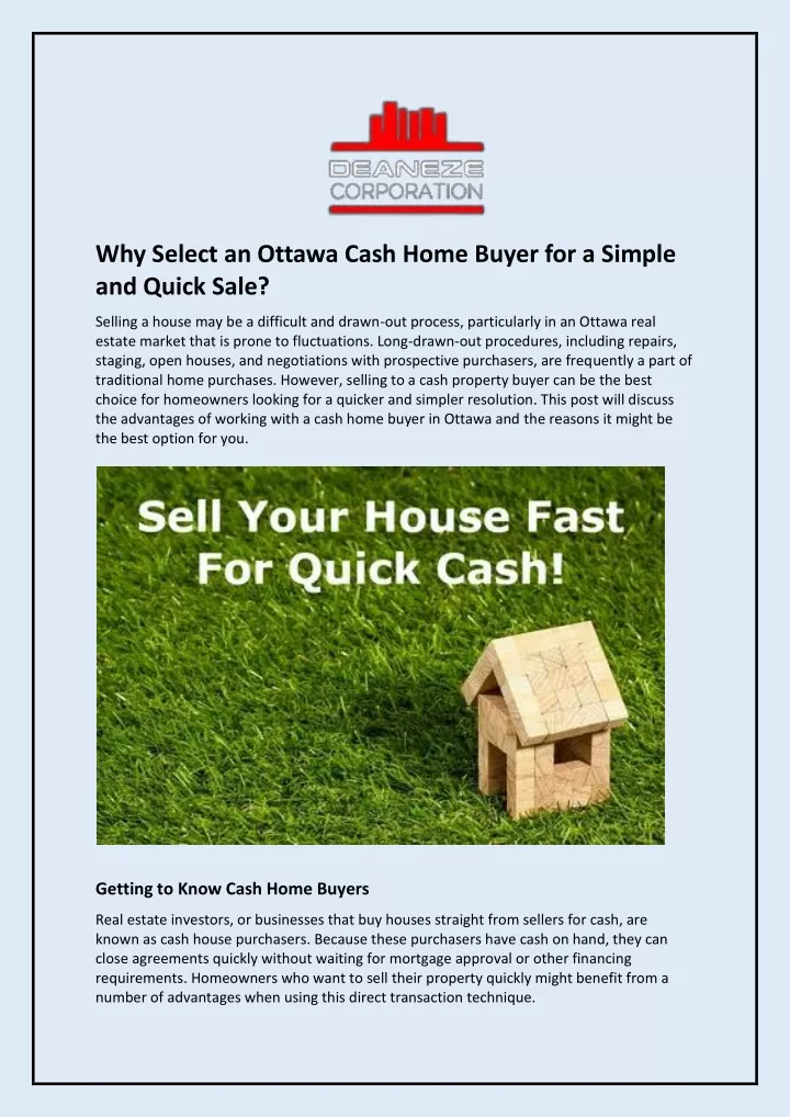 why select an ottawa cash home buyer for a simple