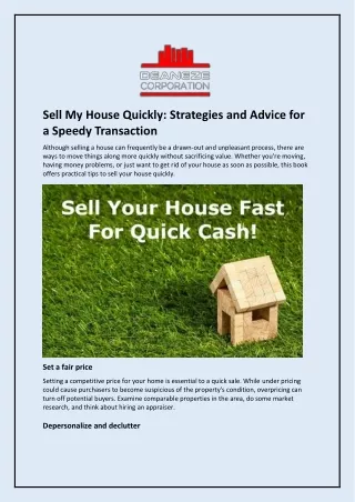 Sell My House Quickly: Strategies and Advice for a Speedy Transaction