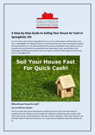 A Step-by-Step Guide to Selling Your House for Cash in Springfield, OH