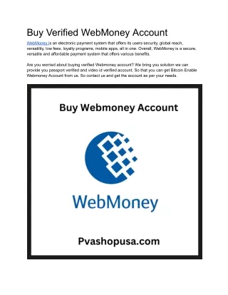 The Benefits of Buy Verified WebMoney Account