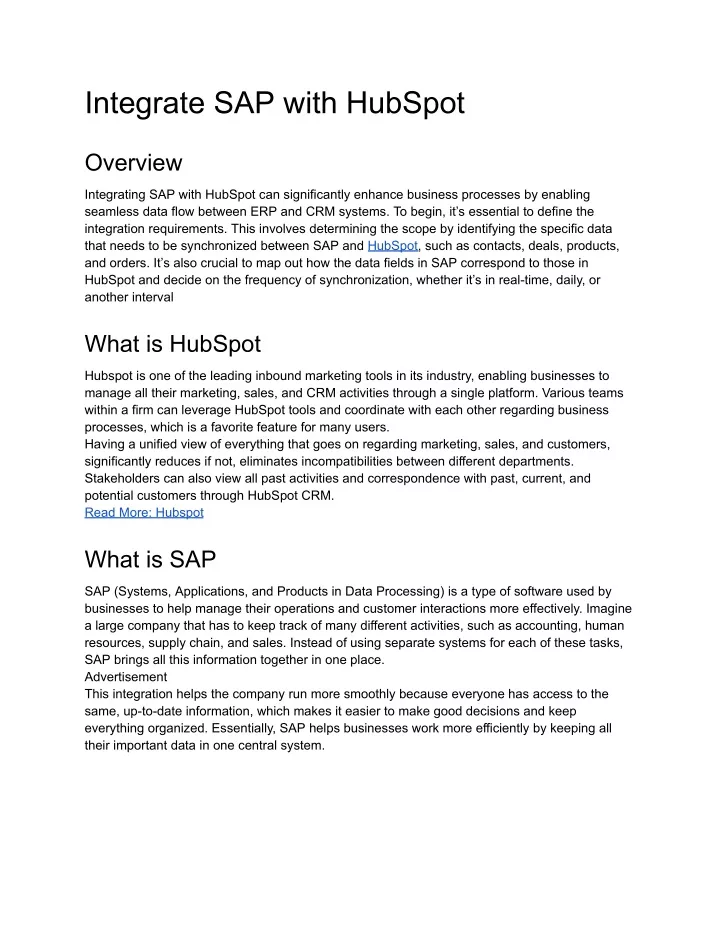 integrate sap with hubspot