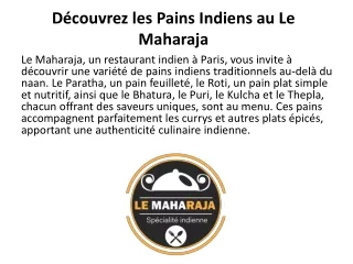 Les Pains Indiens au-delà du Naan chez Le Maharaja  Paratha, Roti et Plus