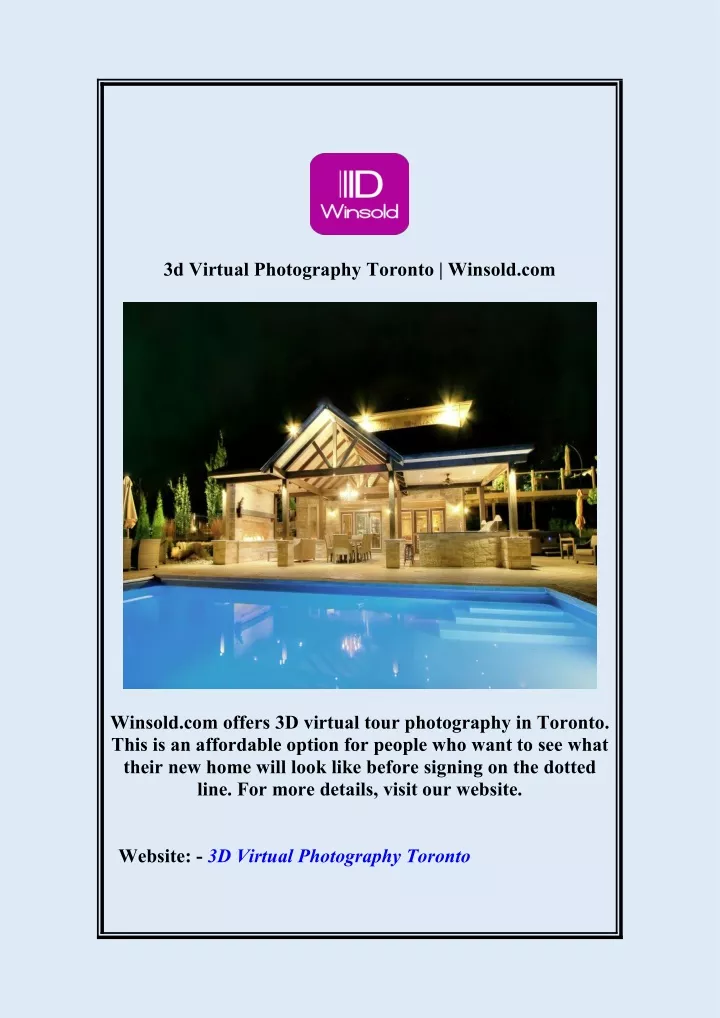 3d virtual photography toronto winsold com