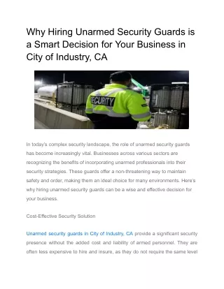 Why Hiring Unarmed Security Guards is a Smart Decision for Your Business in City of Industry, CA