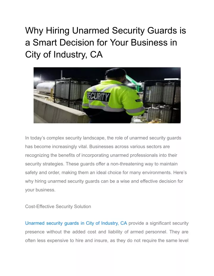 Ppt - Why Hiring Unarmed Security Guards Is A Smart Decision For Your 