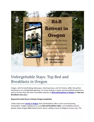 Unforgettable Stays- Top Bed and Breakfasts in Oregon