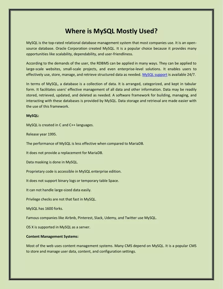 where is mysql mostly used