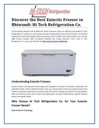 Best Eutectic Freezer in Bhiwandi: Hi Tech Refrigeration Co.