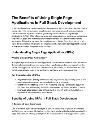 The Benefits of Using Single Page Applications in Full Stack Development