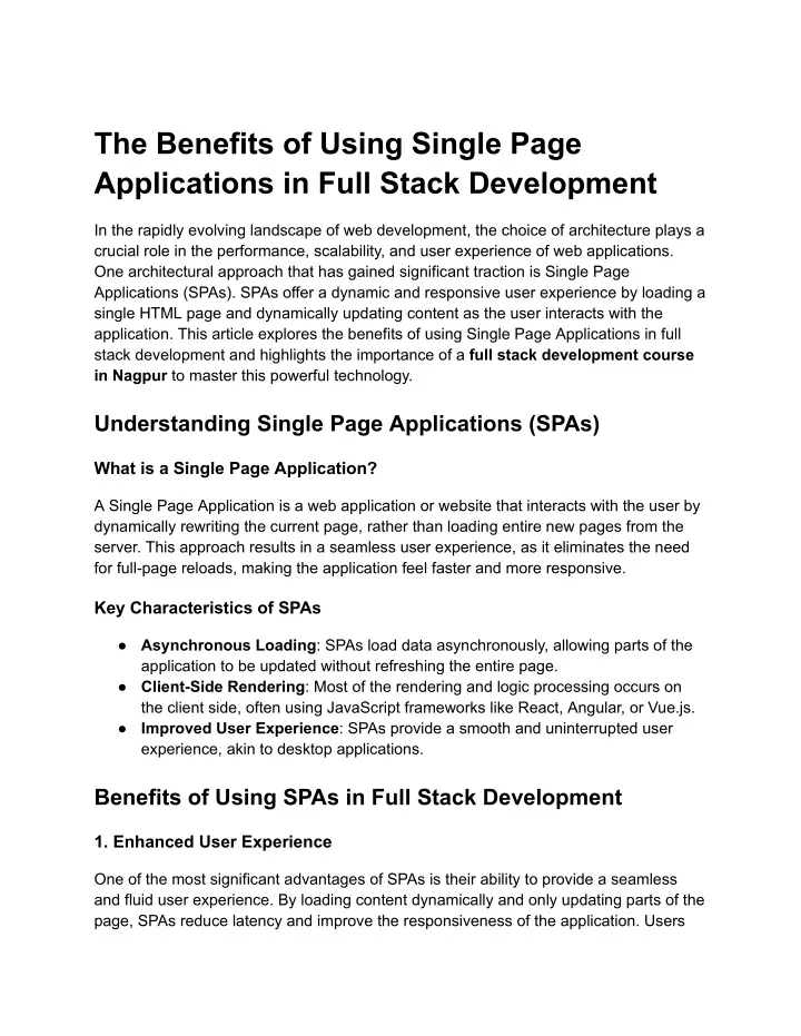 the benefits of using single page applications