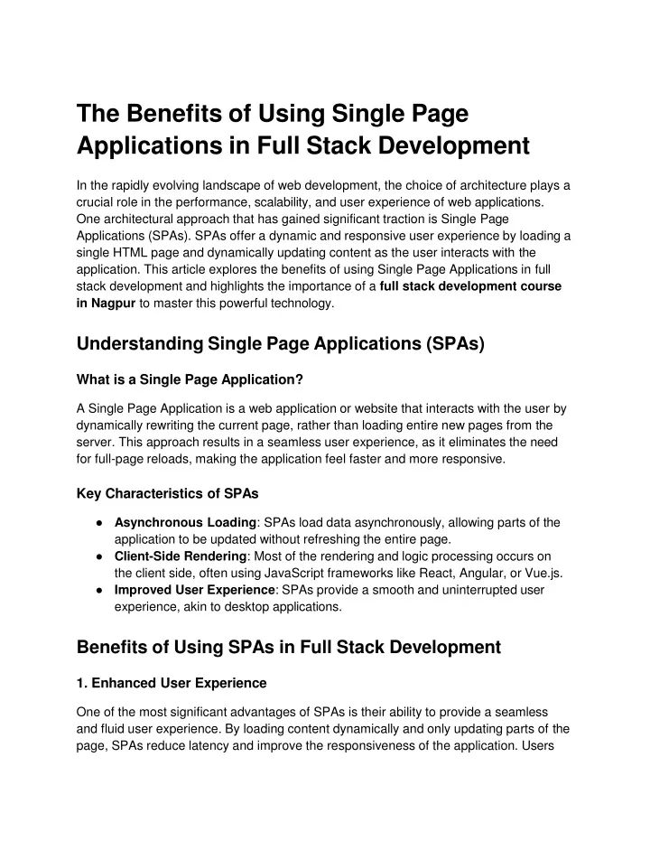 the benefits of using single page applications in full stack development