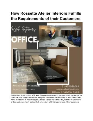 How Rossette Atelier Interiors Fulfills the Requirements of their Customers