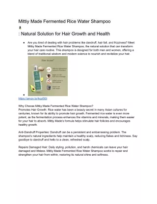 Mittiy Made Fermented Rice Water Shampoo- Natural Solution for Hair Growth and Health