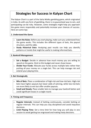 Strategies for Success in Kalyan Chart