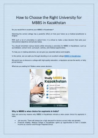 How to Choose the Right University for MBBS in Kazakhstan