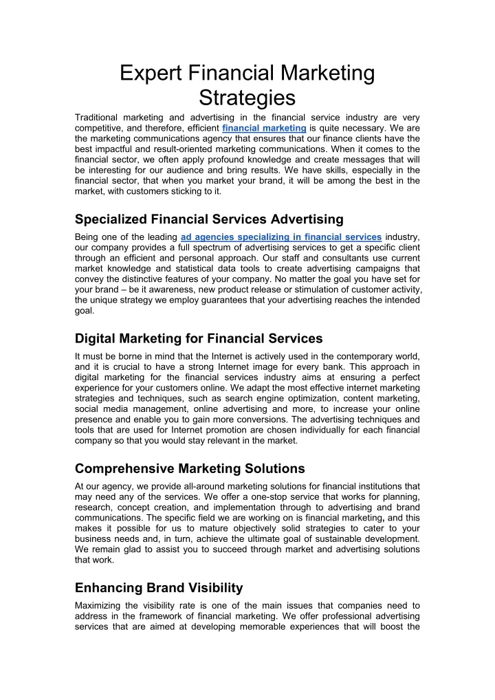 expert financial marketing strategies traditional