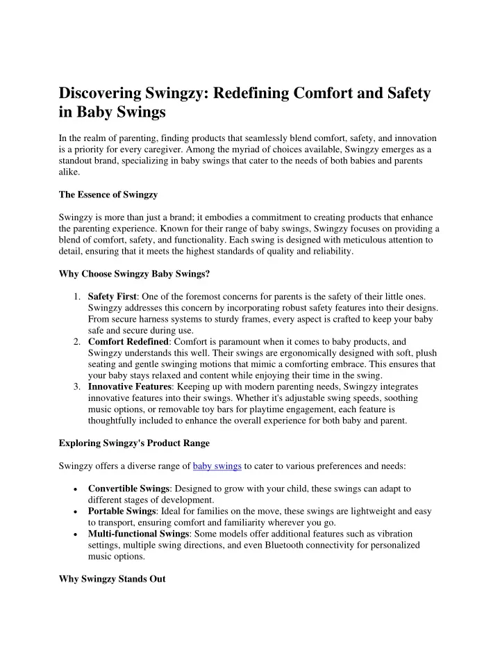 discovering swingzy redefining comfort and safety