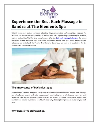 Best Back Massage in Bandra for Ultimate Relaxation