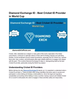 Diamond Exchange ID _ Best Cricket ID Provider in World Cup