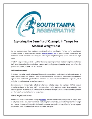 Exploring the Benefits of Ozempic in Tampa for Medical Weight Loss
