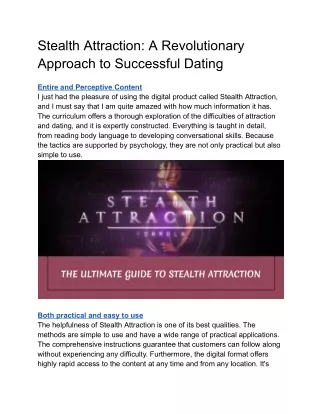 Stealth Attraction_ A Revolutionary Approach to Successful Dating