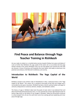 Find Peace and Balance through Yoga Teacher Training in Rishikesh