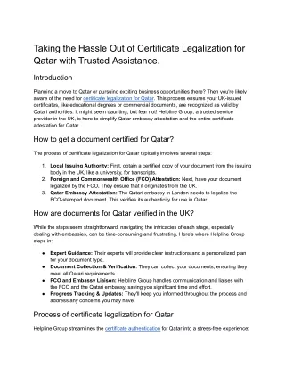 Taking the Hassle Out of Certificate Legalization for Qatar with with Trusted Assistance.